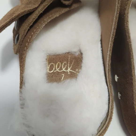 Beek Womens Sandals Size 7 Double Buckle Suede Leather Shearling Lined - Picture 5 of 6